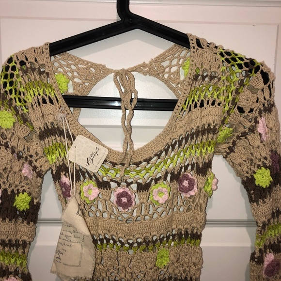 New Free People Bali Crochet Tunic Mini Dress Gown sz M - Picture 5 of 12